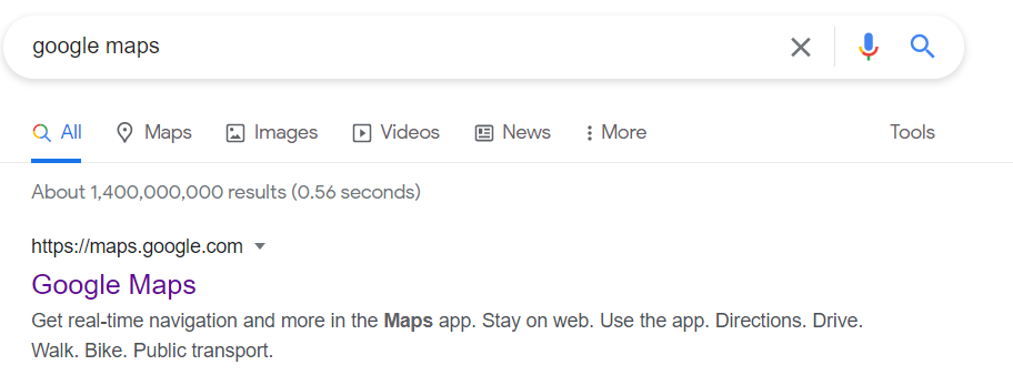 Searching Google Maps on your browser.