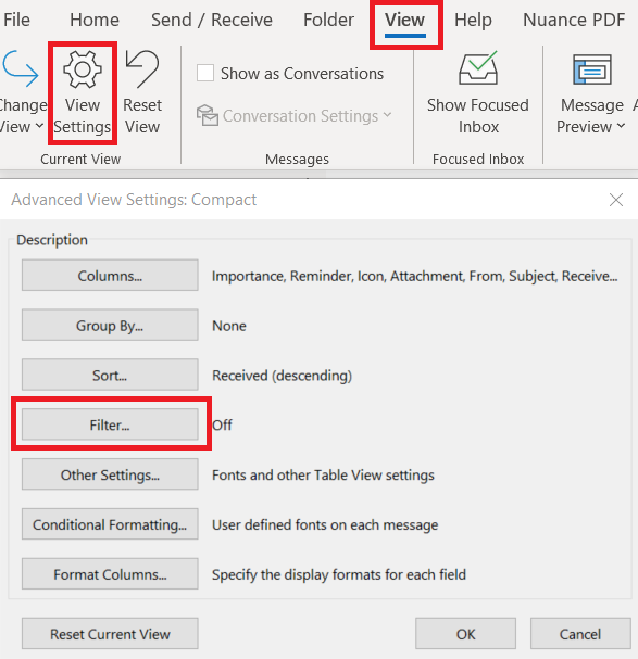 View Settings in Outlook
Can’t find all emails in Outlook? Solved