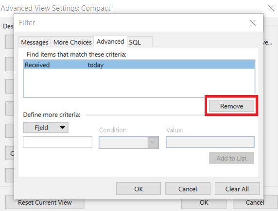 Advance View Settings in Outlook