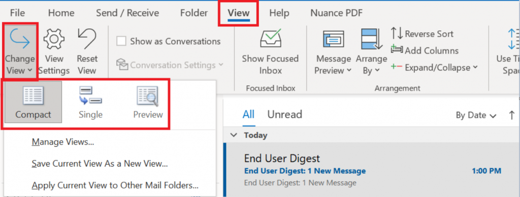 Outlook view suddenly changed