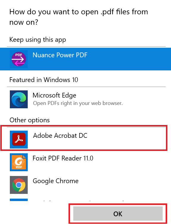 Choose Adobe Acrobat DC