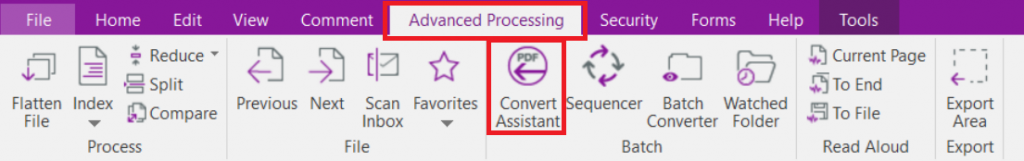 How to convert PDF to Excel in Nuance -> Advanced Processing -> Convert Assistance